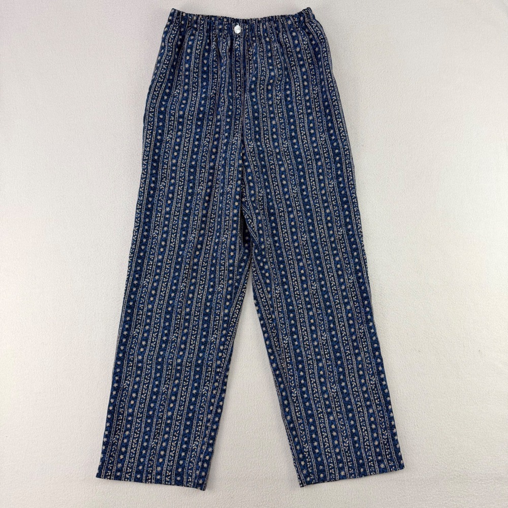 Vintage BICÉ Pants Womens 6 Blue Elastic Waist Floral Stripe Trousers Comfort